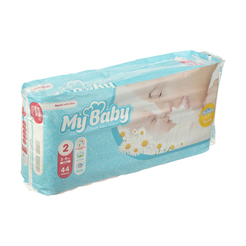 پوشک بچه مای بیبی مدل مهربان با پوست سایز 2 هشت بسته 44 عددی به همراه دستمال مرطوب