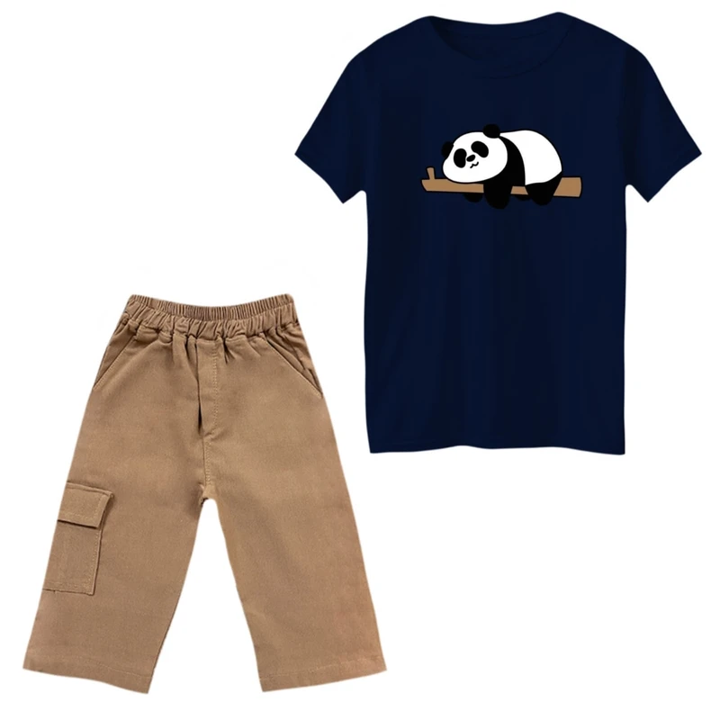 ست تی‌شرت و شلوارک پسرانه مدل پاندا و شاخه