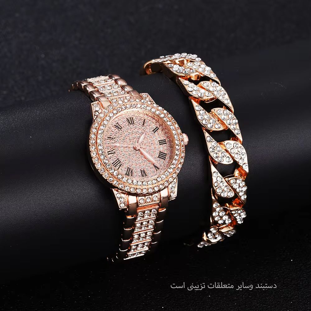 ساعت مچی عقربه ای زنانه مدل فول نگین یونان کد ROZ1 - - 7