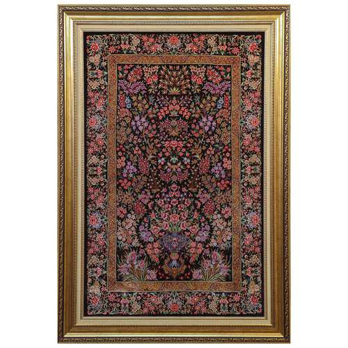 تابلو فرش دستباف مدل تمام ابریشم قم طرح گلدانی کد 76