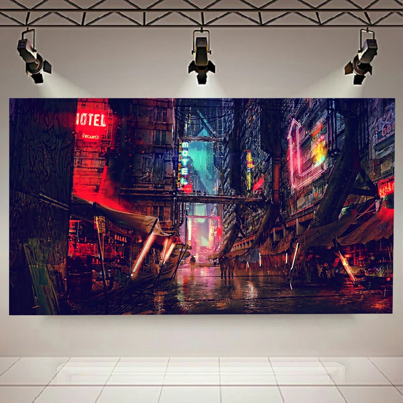 پوستر مدل بک لایت طرح نمای شهر سایبرپانک کد AR30782