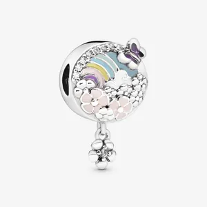 آویز گردنبند نقره زنانه پاندورا مدل Rainbow and Flower Pendant