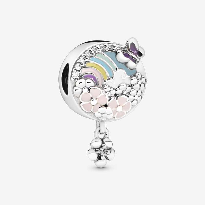 آویز گردنبند نقره زنانه پاندورا مدل Rainbow and Flower Pendant