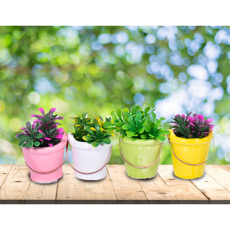 گلدان به همراه گل مصنوعی مدل کوزه ای مجموعه 4 عددی