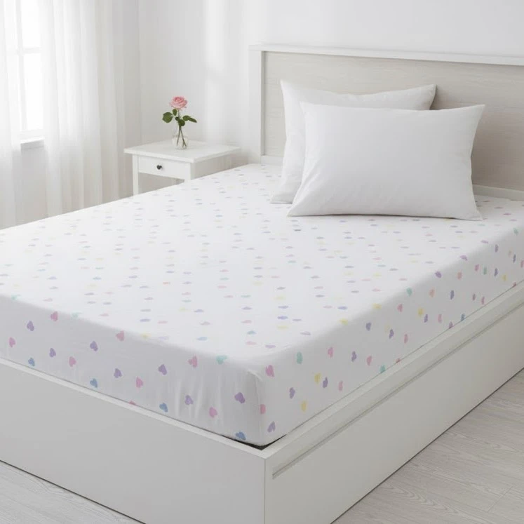 ملحفه نخ پنبه انگلیش هوم مدل Pastel Hearts یک نفره سایز 240x160 سانتی‌متر