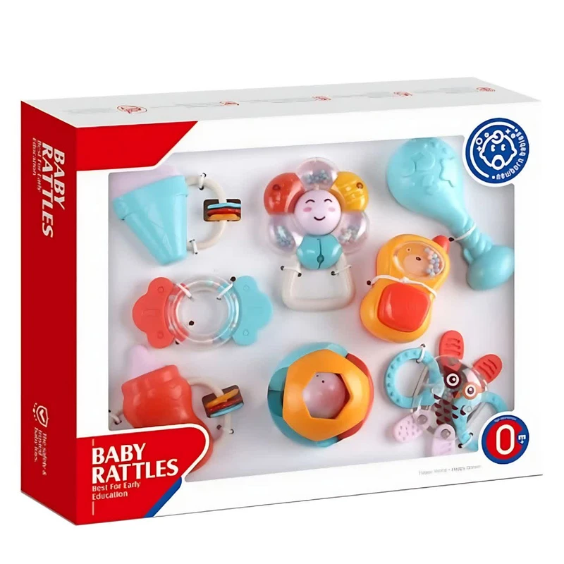 جغجغه و دندان گیر ناب سل مدل هانگر مجموعه 8 عددی کد HANGER HAPPY WORLD