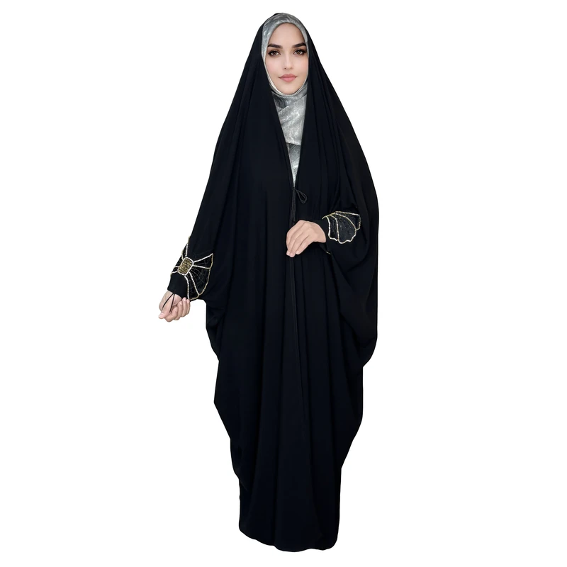 چادر عبایی حجاب رسان مدل کرپ جواهر دوزی