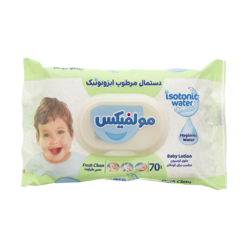 دستمال مرطوب کودک مولفیکس مدل ایزوتونیک بسته 70 عددی