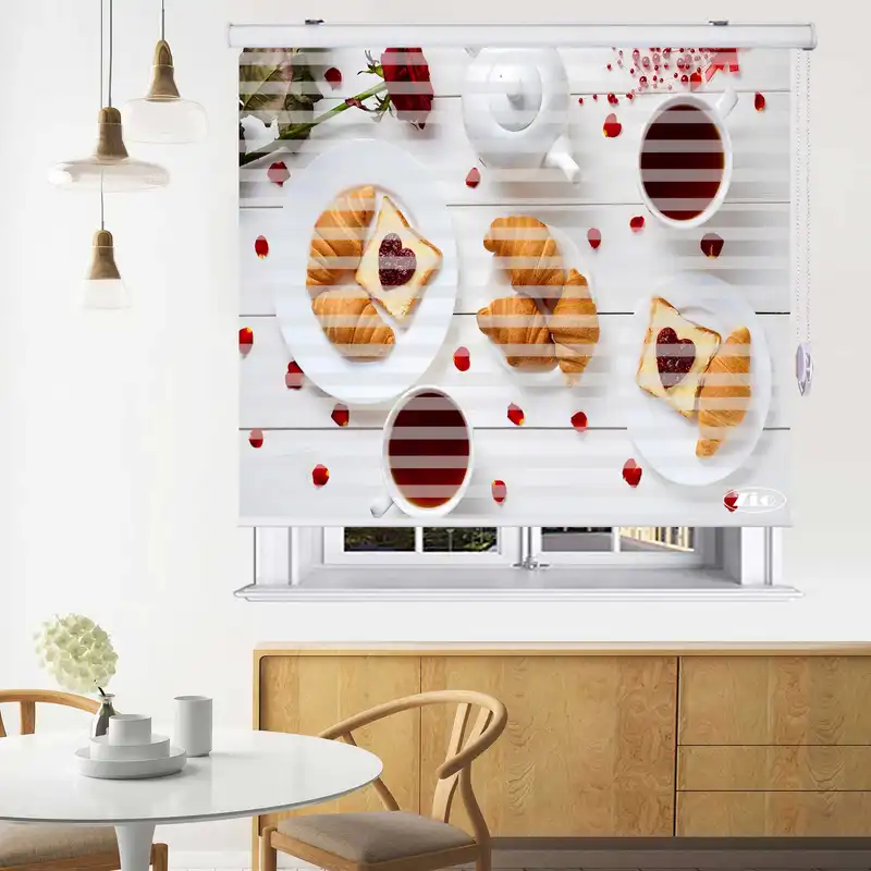 پرده زبرا زیو طرح صبحانه کد B15 سایز 100x200 سانتی متر