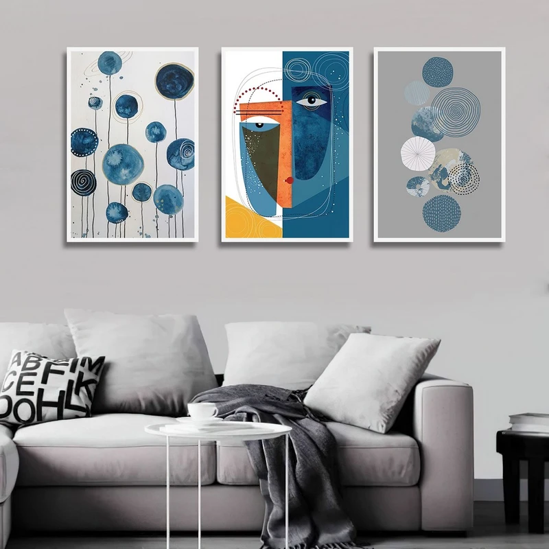 تابلو بکلیت طرح دکوری مدرن نقاشی سبک کوبیسم مدل W-1471 مجموعه 3 عددی
