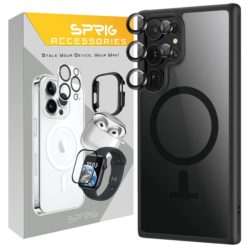 کاور اسپریگ مدل Magsafe Ring Metal مناسب برای گوشی موبایل سامسونگ Galaxy S24 Ultra به همراه محافظ لنز