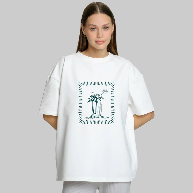 تی شرت آستین کوتاه زنانه پنبه طرح beach