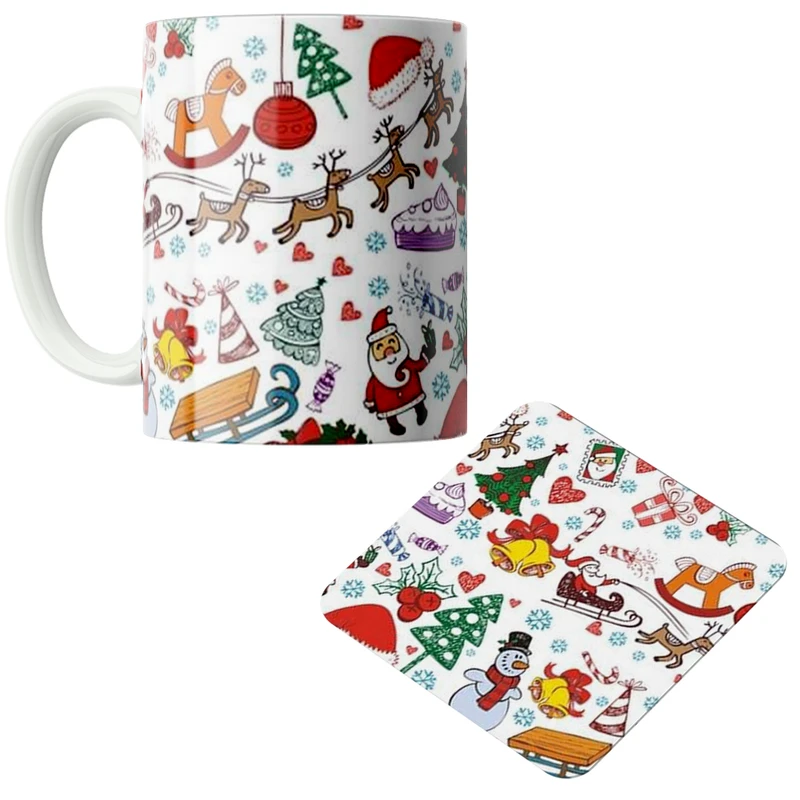 ماگ پاد آفرین مدل کریسمس کد DKC638 به همراه زیر لیوانی