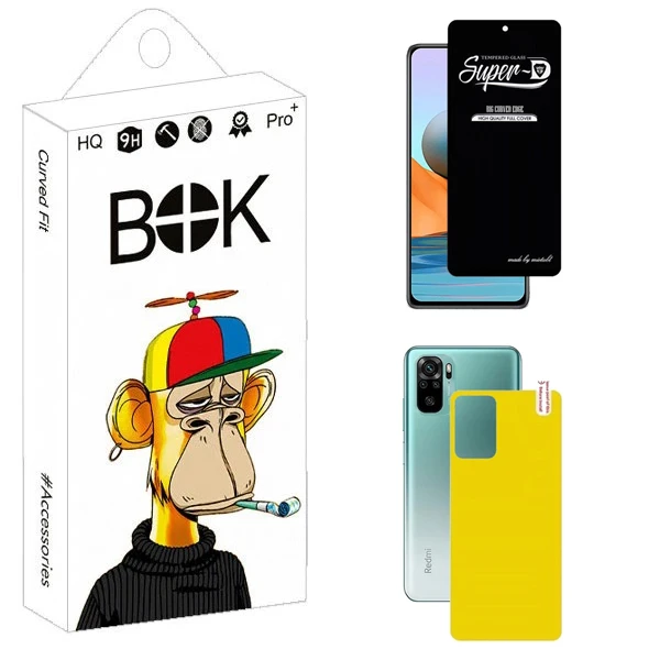 محافظ صفحه نمایش بوک مدل Transparent SuperD مناسب برای گوشی موبایل شیائومی Redmi Note 10 4G / Note 10S به همراه محافظ پشت گوشی