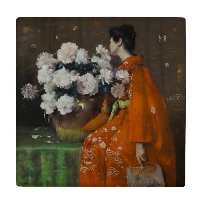 زیر لیوانی  طرح نقاشی بانوی ژاپنی و گلدان گل کد    6086928_5128