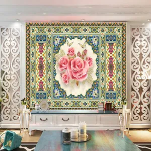 پوستر دیواری سه بعدی مدل قاب کاشی طرح سنتی گل رز DVRF2123
