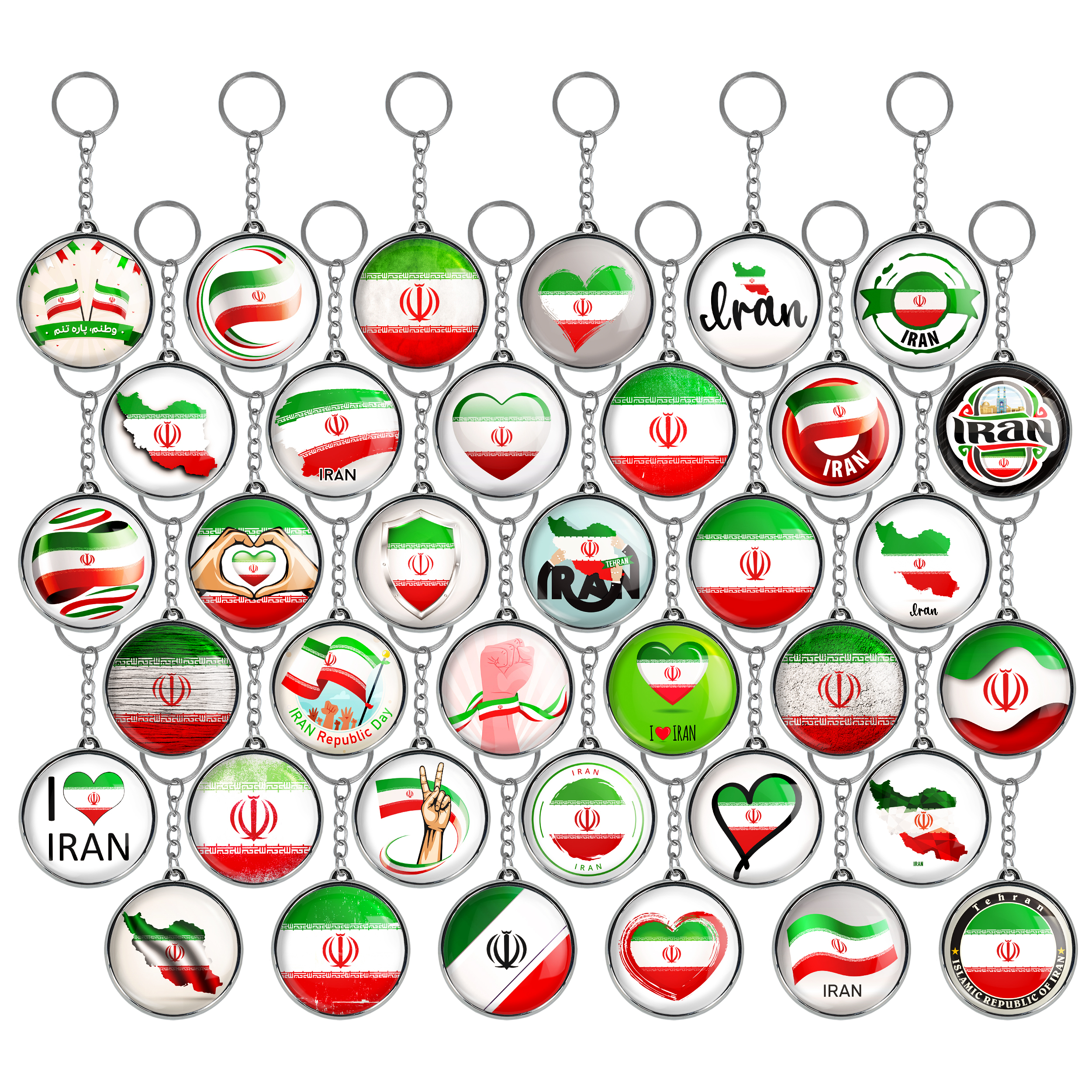 جاکلیدی خندالو طرح پرچم ایران Iran مدل دوطرفه کد 60 مجموعه 36 عددی
