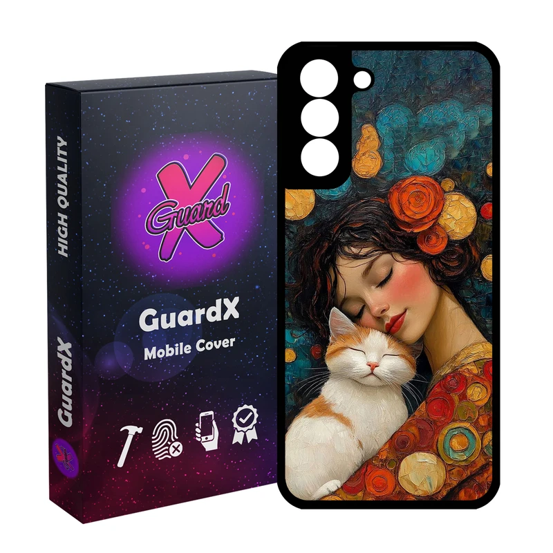 کاور گارد ایکس طرح دختر  و گربه مدل Glass10795 مناسب برای گوشی موبایل سامسونگ Galaxy S21 FE