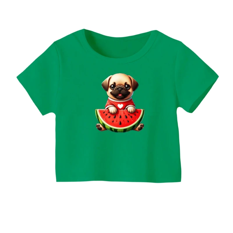 کراپ‌ تی‌شرت آستین کوتاه زنانه مدل سگ یلدایی کد 4