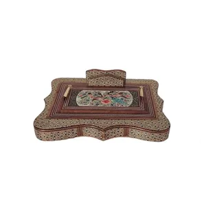 قلمدان خاتم کاری طرح گل و مرغ مدل کنگره ای کد 156