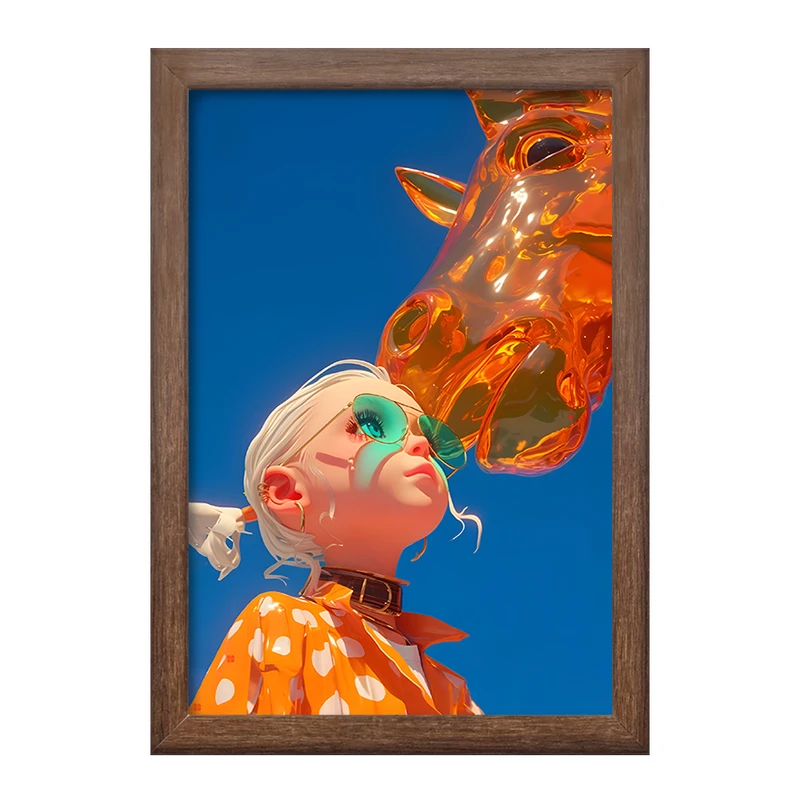 تابلو خندالو طرح دختر و اسب شیشه ای کد F10536