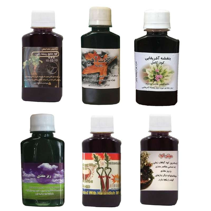 کود مایع فسفر ریشه زایی 10-52-10 و کلات آهن و بنفشه آفریقایی و ریز مغذی و بامبو و مولتی کود مدل life drope حجم 120 میلی لیتر