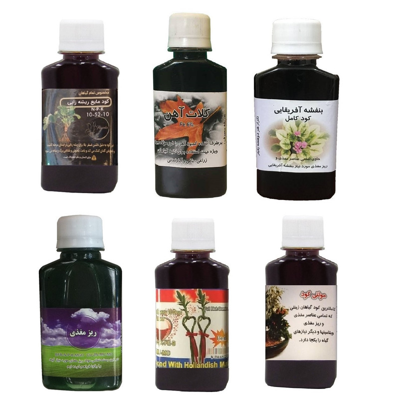 کود مایع فسفر ریشه زایی 10-52-10 و کلات آهن و بنفشه آفریقایی و ریز مغذی و بامبو و مولتی کود مدل life drope حجم 120 میلی لیتر