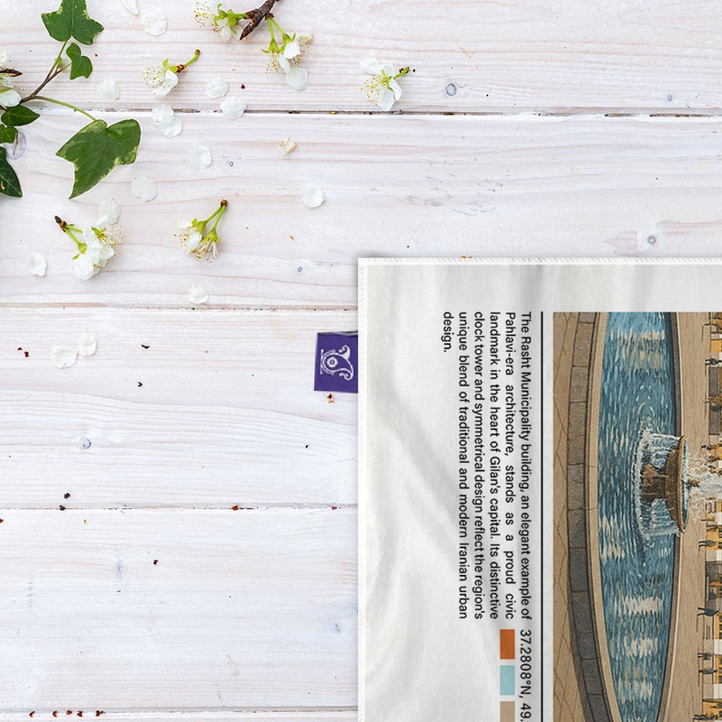 کاغذ کادو ترمه طراحان ایده مدل ساختمان شهرداری رشت کد map0836 سایز 57x37 سانتی متر