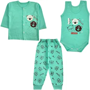 ست 3 تکه لباس نوزادی مدل کله خرس کد 4051