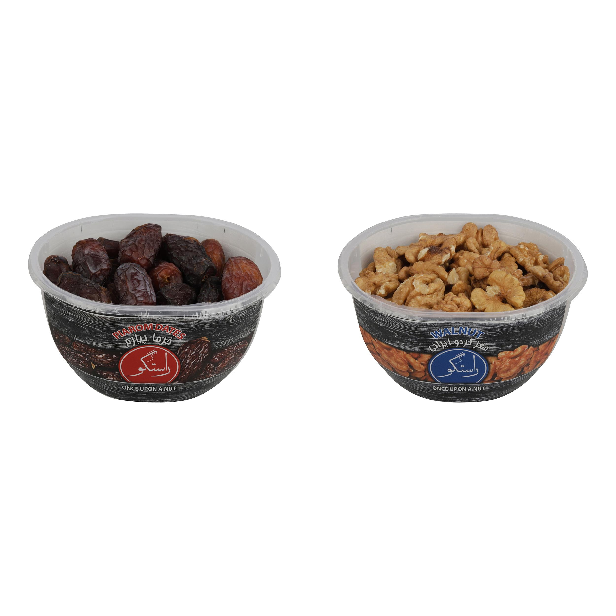 مغز گردو اکبر راستگو - 200 گرم به همراه خرما پیارم اکبر راستگو - 300 گرم