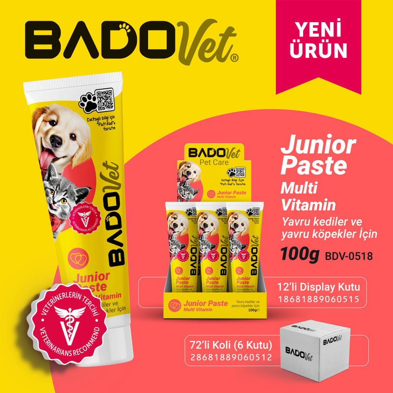 مالت بچه گربه و سگ برند بادو مدل مولتی ویتامین جونیور وزن 100 گرم