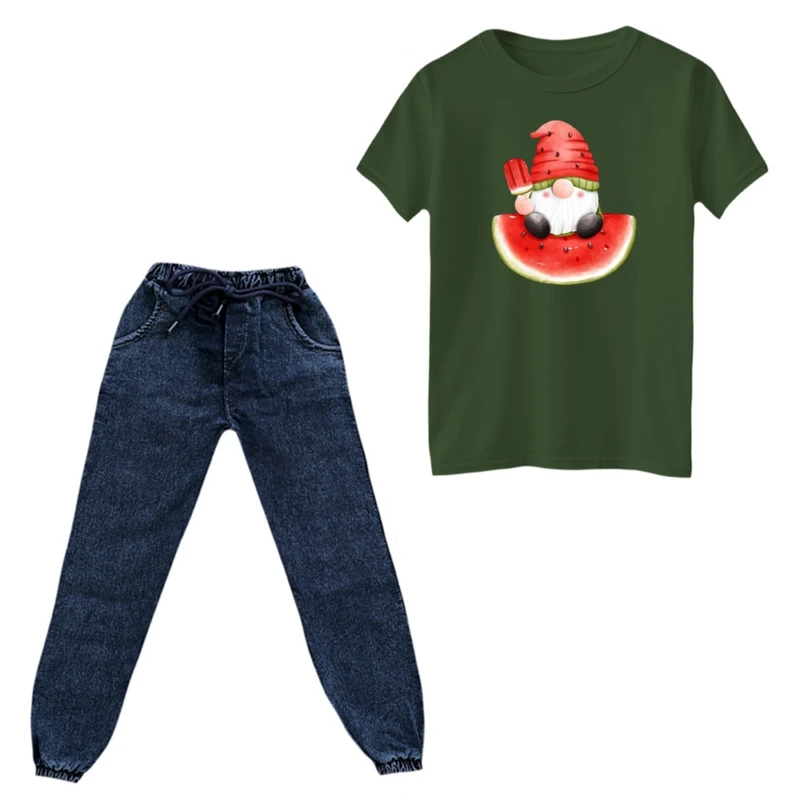 ست تی‌شرت و شلوار پسرانه مدل بابانوئل و هندوانه یلدایی کد 3