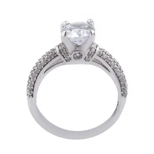 انگشتر نقره زنانه بازرگانی میلادی مدل تک نگین جواهری روکش رادیوم کد AWR_1162