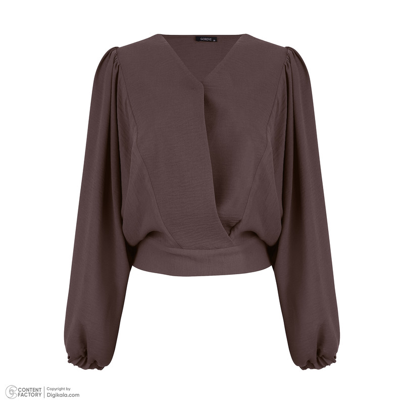 بلوز آستین بلند یقه هفت زنانه گردیه مدل 15126887304362 رنگ قهوه ای