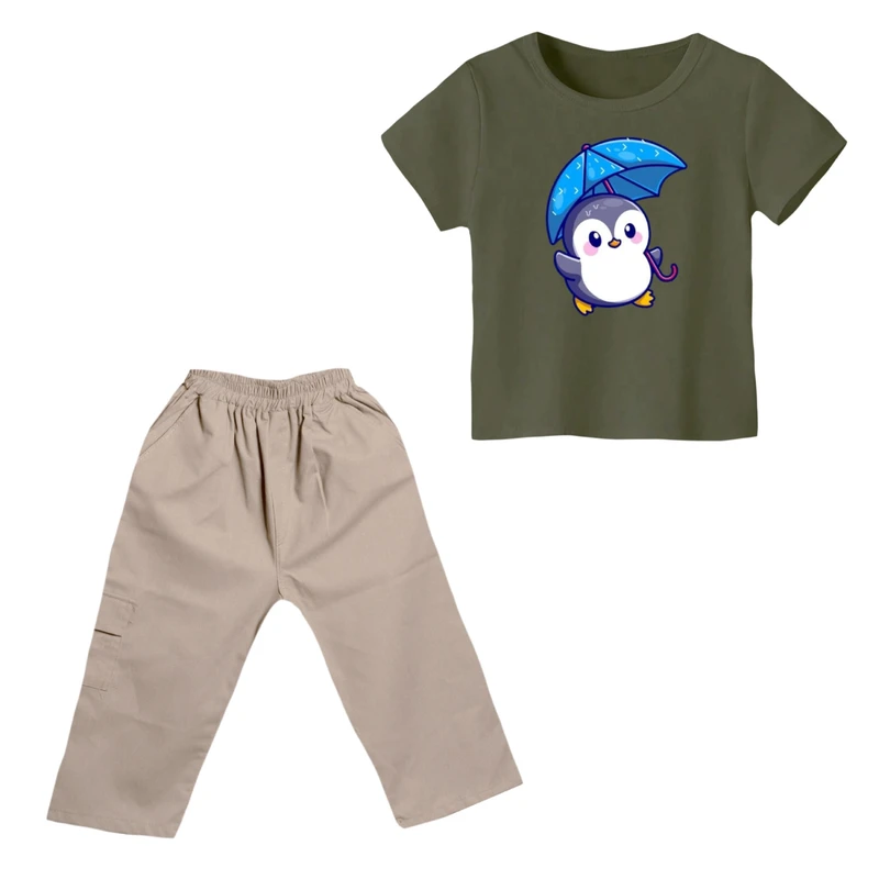 ست تی شرت و شلوارک پسرانه مدل پنگوئن کد 5