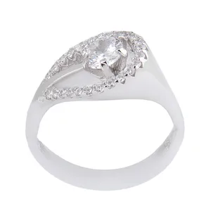 انگشتر نقره زنانه بازرگانی میلادی مدل تک نگین رکاب آبکاری رادیوم کد AWR_1124