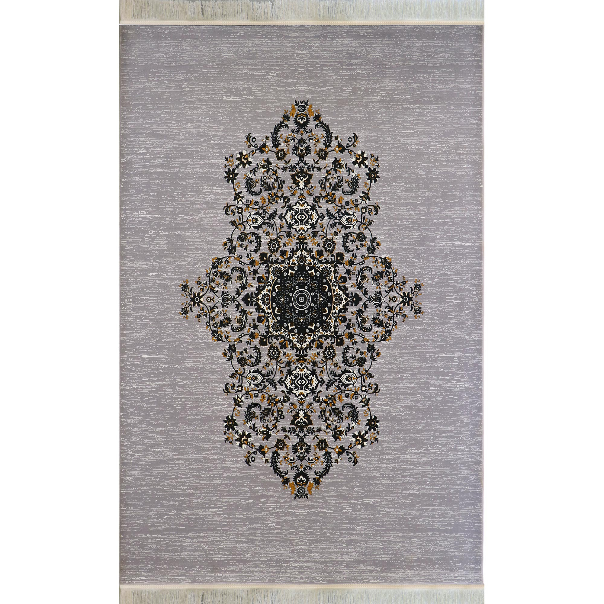 فرش ماشینی شرکت فرش آویسا کاشان طرح تک ترنج کد 4011 زمینه نقره‌ای