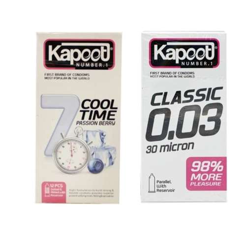 کاندوم تاخیری کاپوت مدل 7COOL TIME بسته 12 عددی به همراه کاندوم کلاسیک کاپوت مدل 30 میکرون بسته 10 عددی