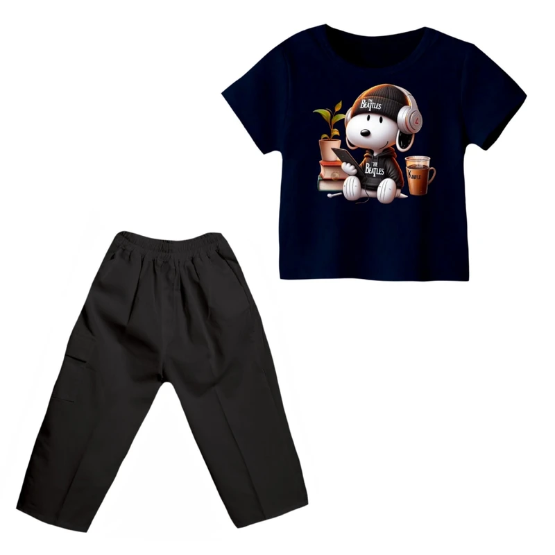 ست تی شرت و شلوارک پسرانه مدل اسنوپی کد 28