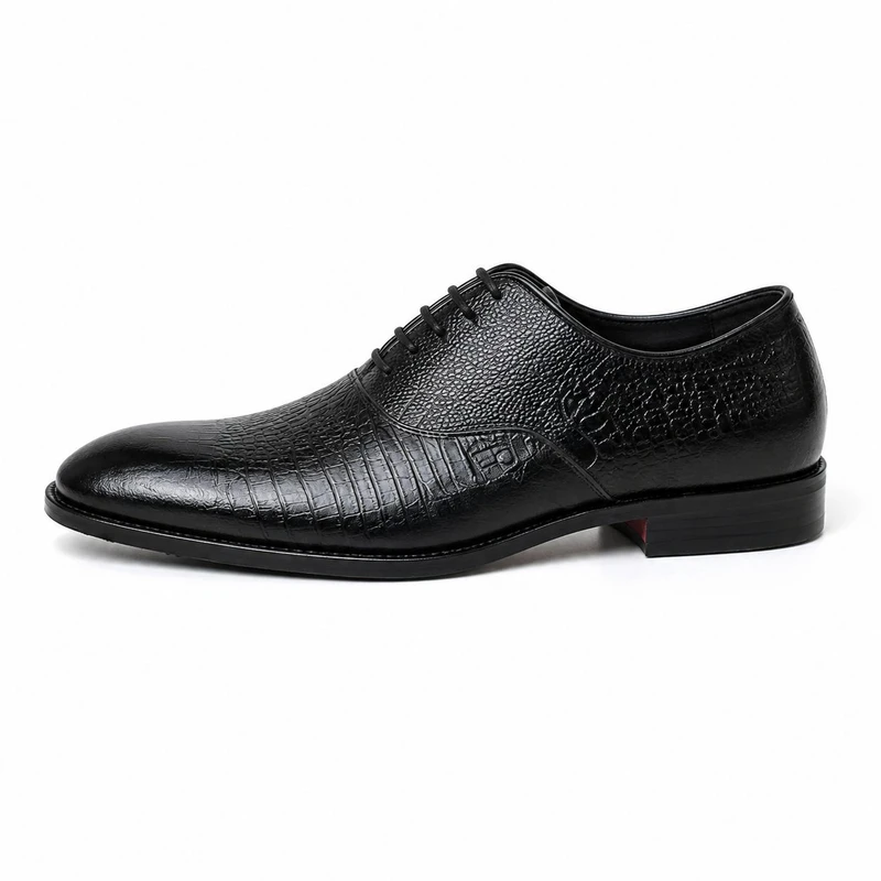 کفش رسمی مردانه مدل Oxford بنددار طرح کروکودیلی رویه چرم طبیعی زیره رابر مقاوم در برابر سایش و انعطاف پذیر 