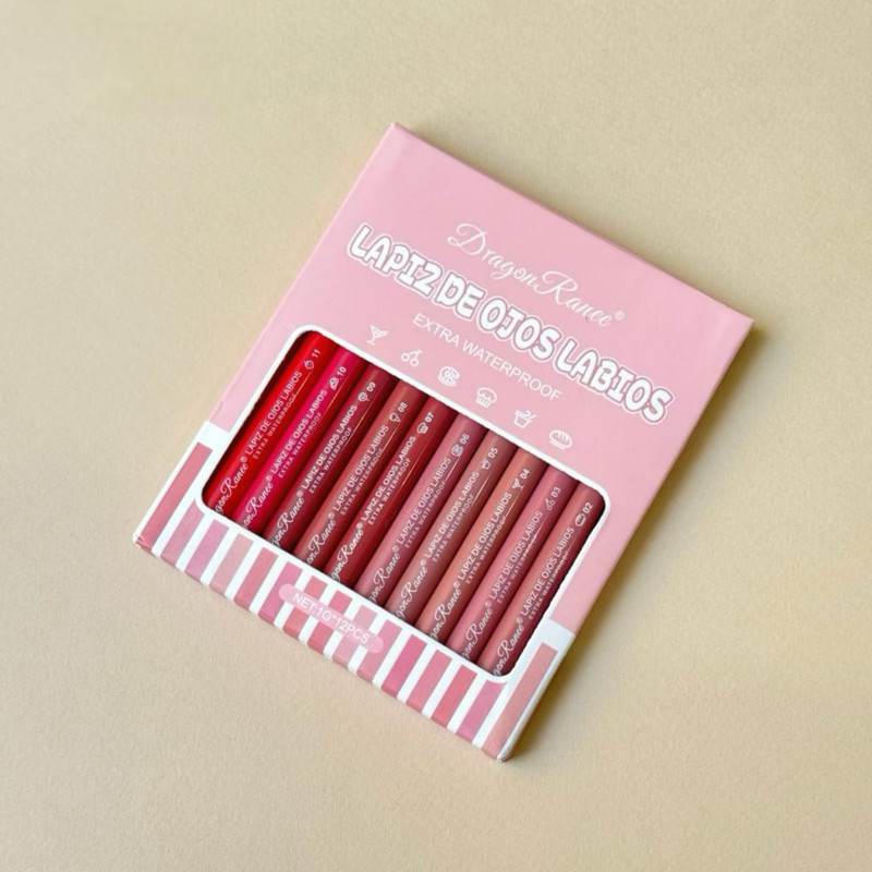 مداد لب دراگون رانی مدل waterproof مجموعه ۱۲ عددی