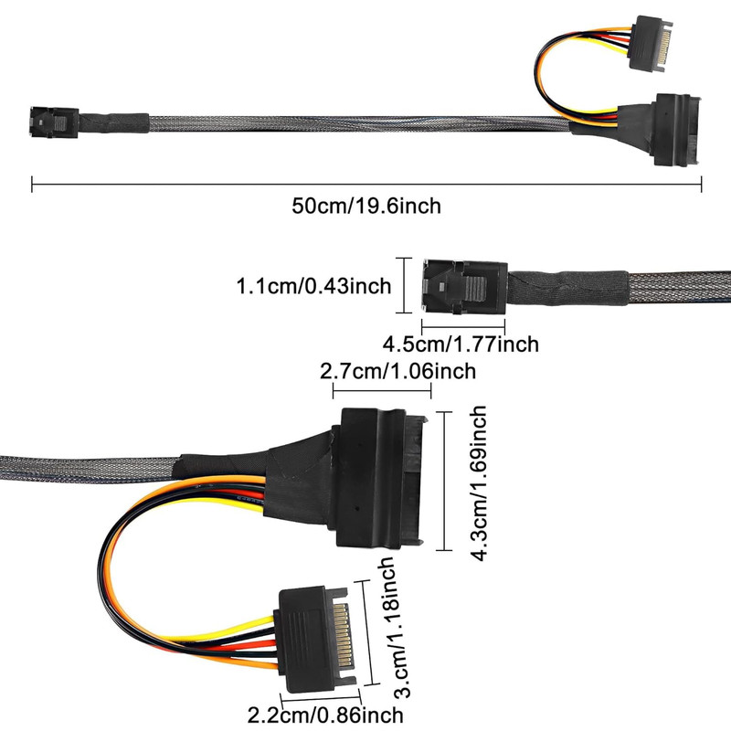 کابل تبدیل Mini SAS SFF-8643 به SAS 8639 / SATA اسمارطور مدل SM55 طول 0.5 متر