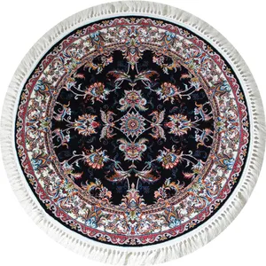 فرش ماشینی مدل گرد طرح صبا زمینه سرمه ای