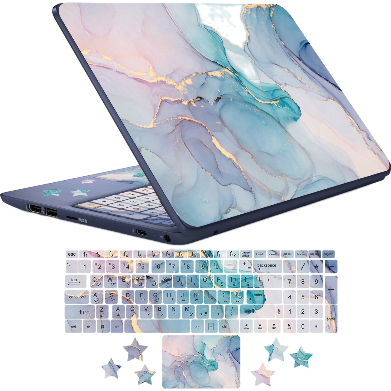   استیکر لپ تاپ راتیانا مدل marble 23 مناسب برای لپ تاپ 15 تا 17 اینچ به همراه برچسب حروف فارسی کیبورد