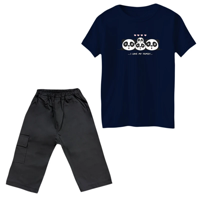 ست تی‌شرت و شلوارک پسرانه مدل خانواده پاندا