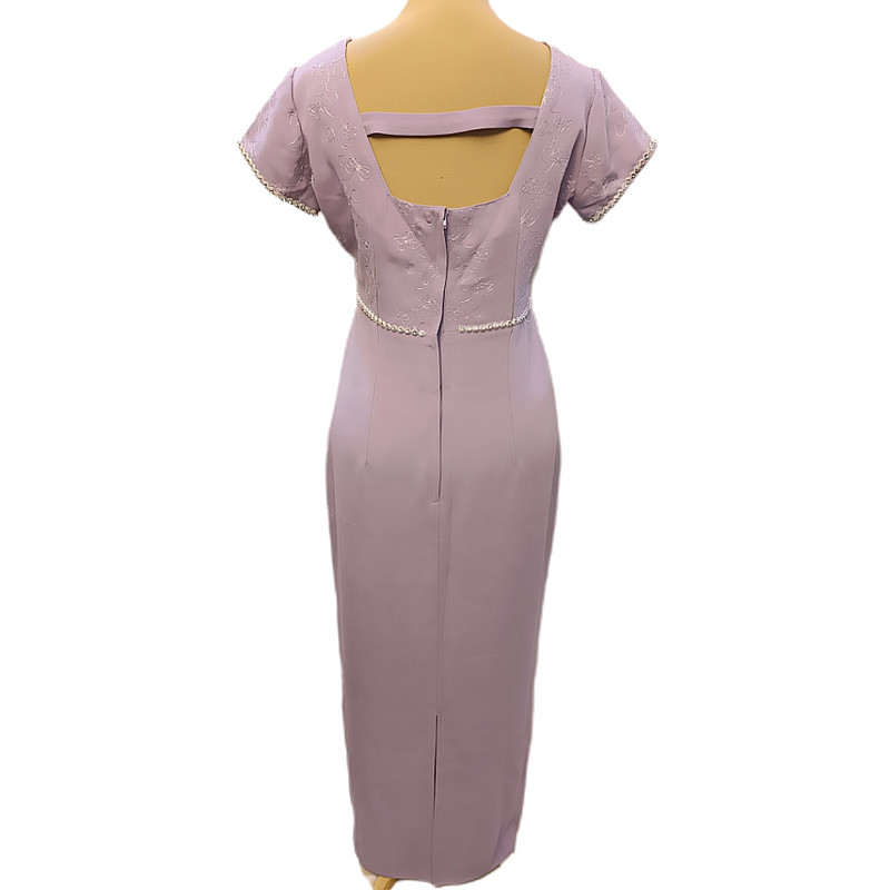 پیراهن یقه خشتی زنانه مدل نگیندار گلدوزی رنگ یاسی