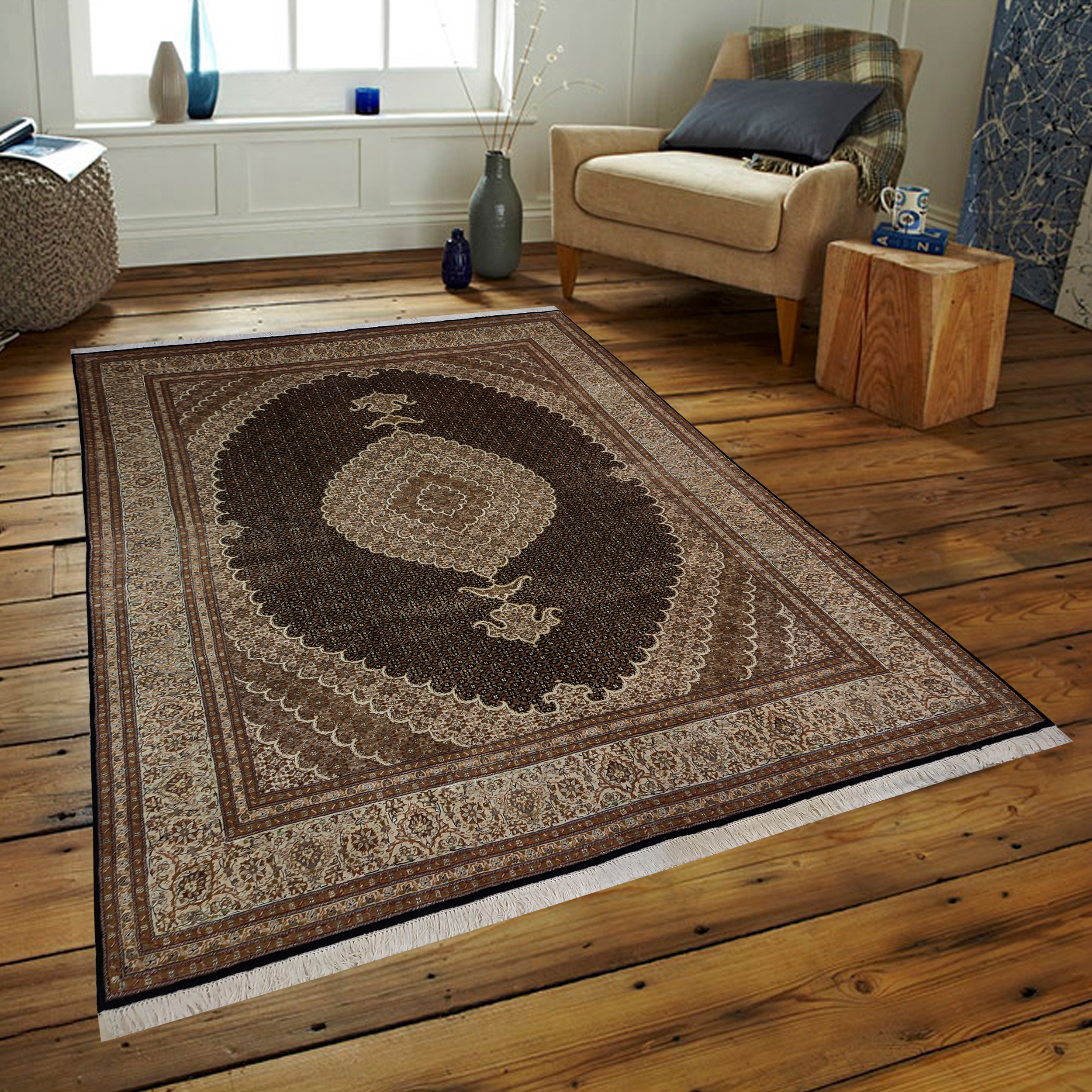 فرش دستبافت هشت و نیم متری طرح ماهی تبریز کد SH 3