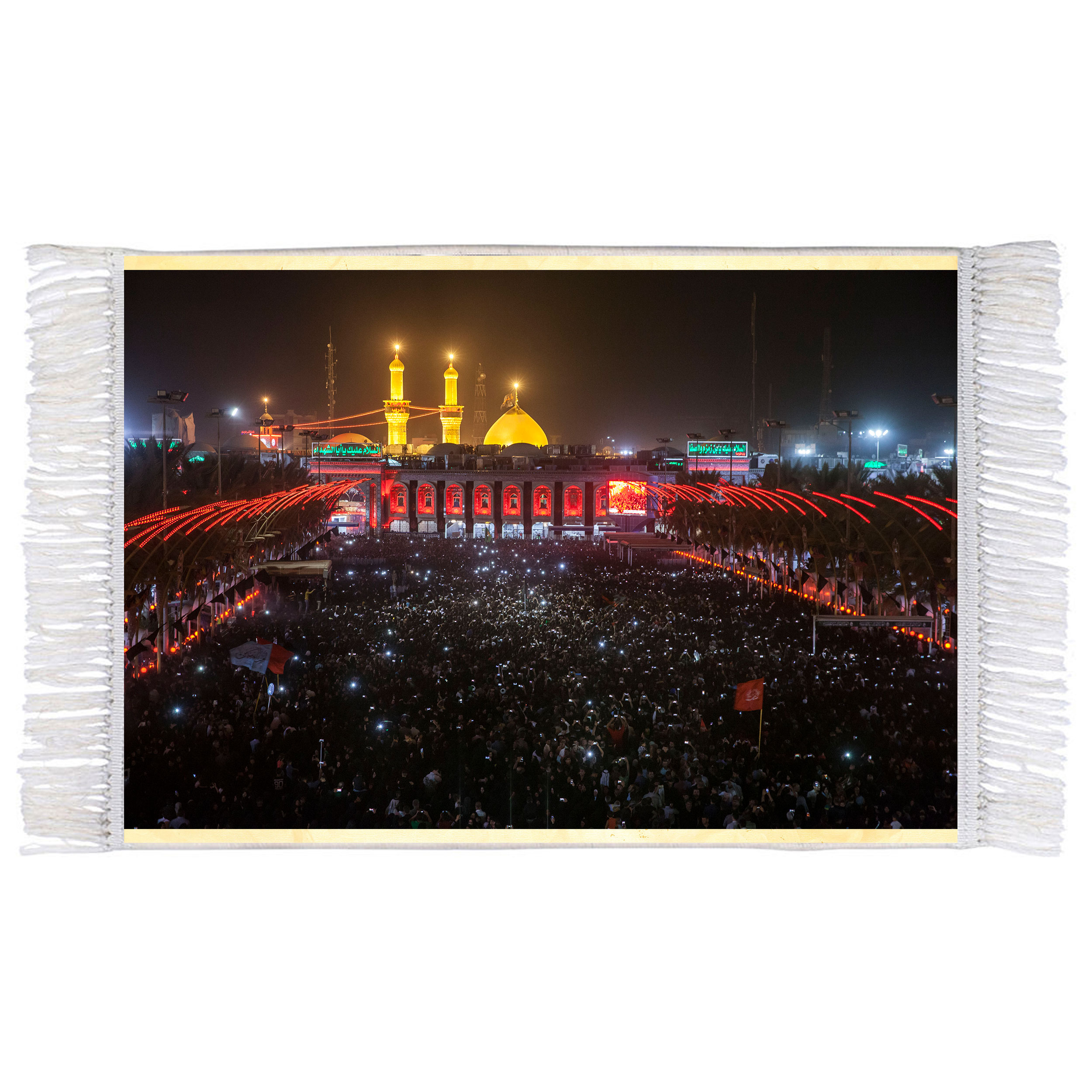 فرش ماشینی دیوارکوب اطلس آبی طرح بین الحرمین امام حسین مدل T2399 