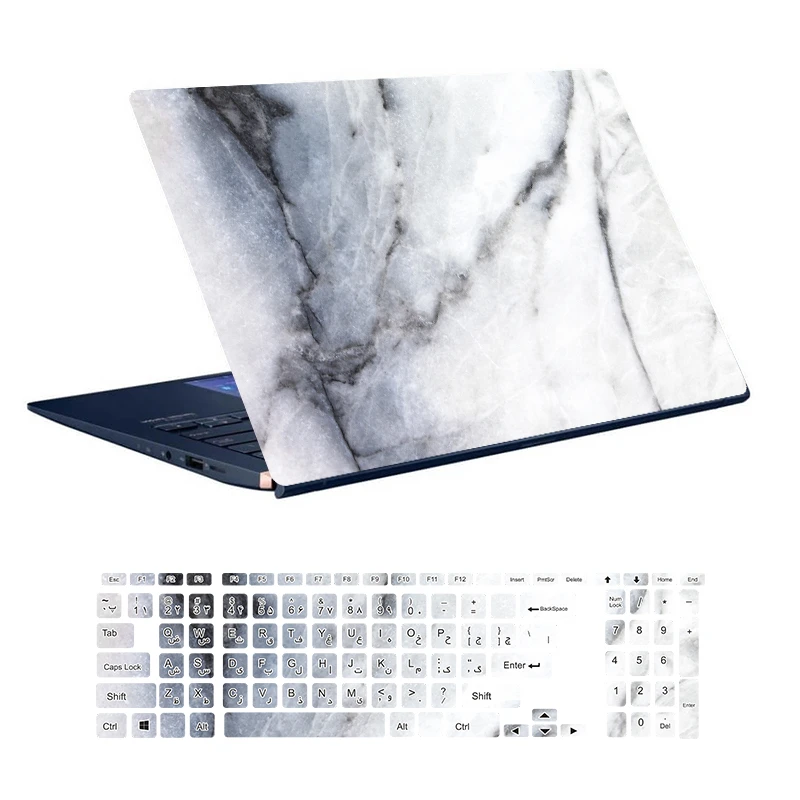 استیکر لپ تاپ توییجین و موییجین طرح Marble کد 13 مناسب برای لپ تاپ 15.6 اینچ به همراه برچسب حروف فارسی کیبورد 
