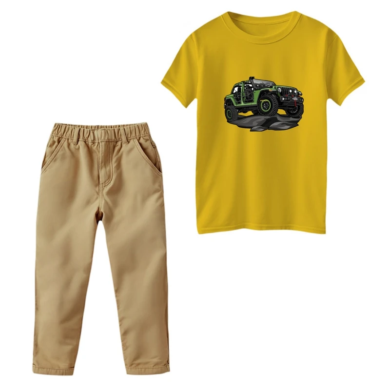 ست تی‌شرت و شلوار پسرانه مدل ماشین جیپ کد 01